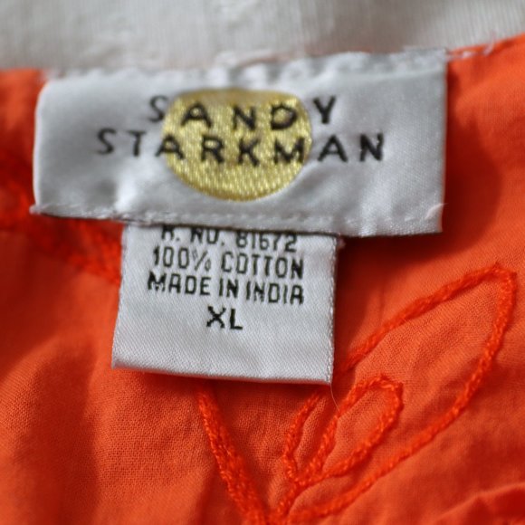 Beautiful Sandy Starkman Orange embroidered ruffled tunic top lightweight XL - Picture 2 of 11